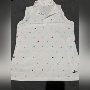 Nike White Polo Tank with Pink, Green, and Gold Accents